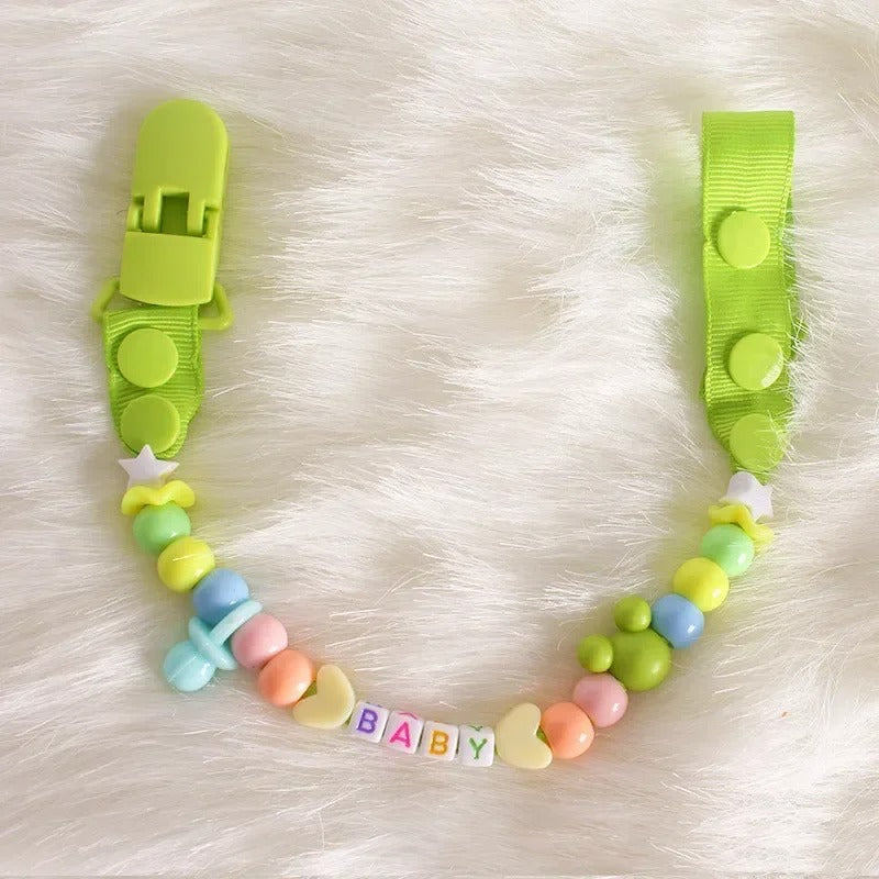 Attache tetine securibebe vert avec des perles