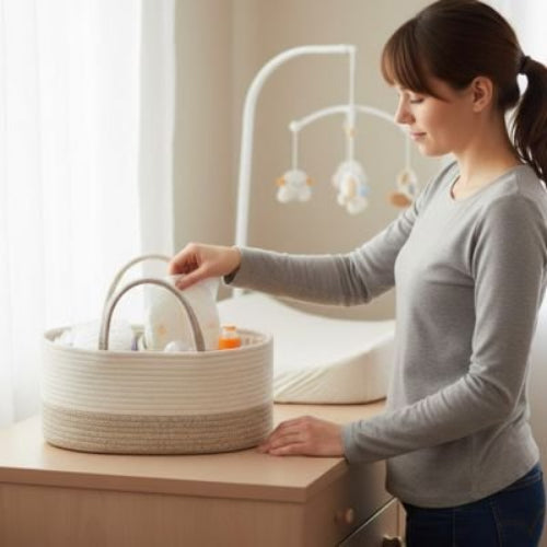 Panier rangement bebe organibebe maman range des choses dans le panier