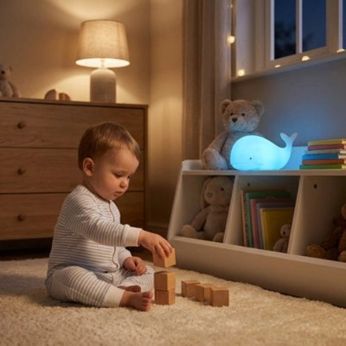Veilleuse baleine lumiere apaisante bebe joue