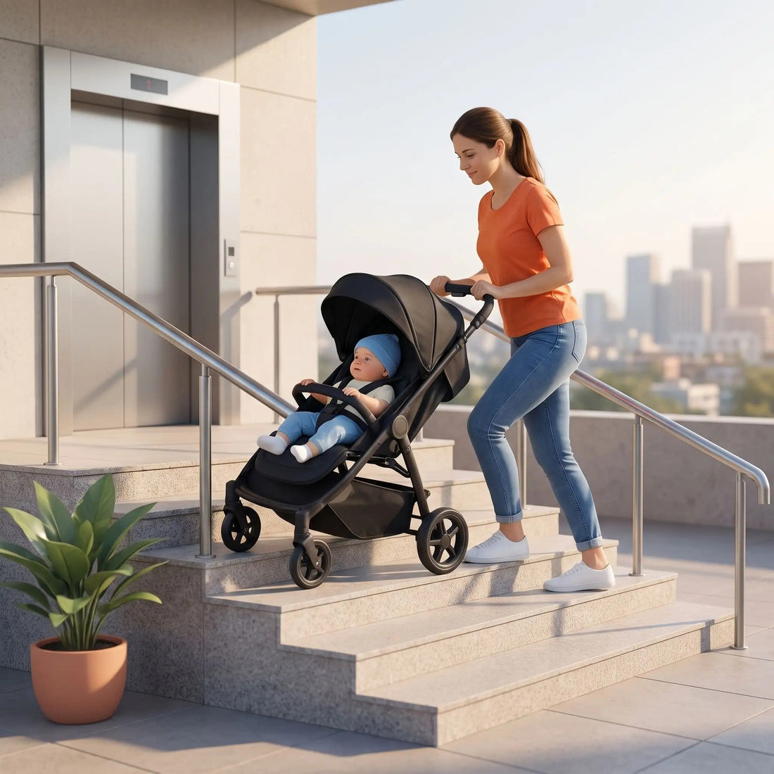 Comment gérer les escaliers avec une poussette - Mon P'tit Nid Bébé