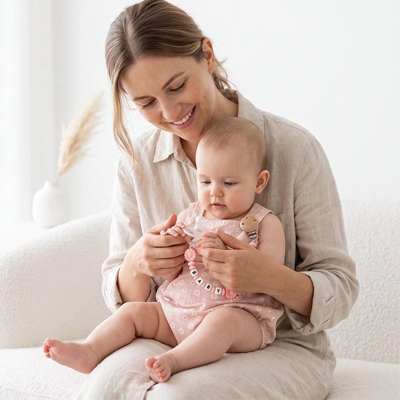 Attache tetine elegant et doux maman porte son bebe