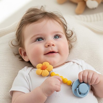 Attache tetine personnalisable bebe sur le dos