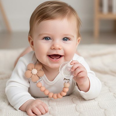 Attache tetine personnalisable bebe sur le ventre