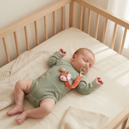 Attache tetine pratique et securisee bebe dans son berceau
