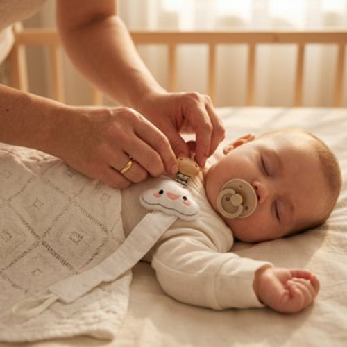 Attache tetine pratique et securisee maman installe la tetine