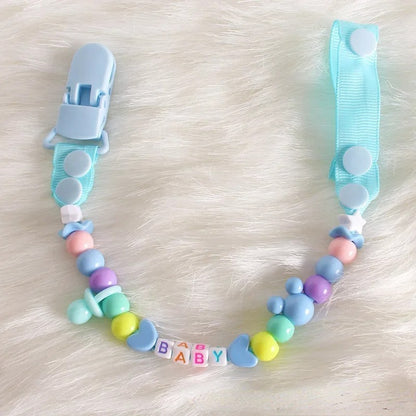 Attache tetine securibebe bleu avec des perles