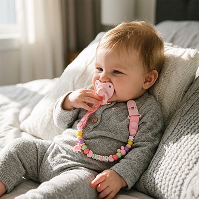 Attache tetine securibebe rose bebe avec sa tetine