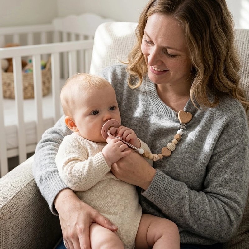 Attache tetine securisee et coloree maman donne la tetine a son bebe