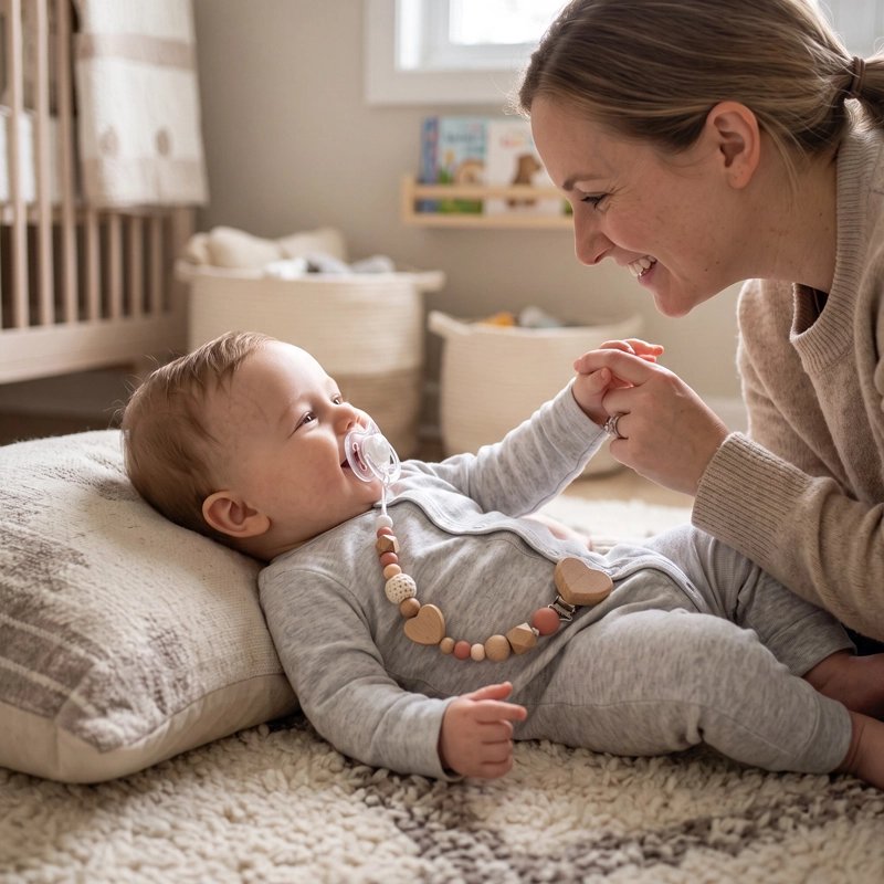 Attache tetine securisee et coloree maman et bebe contents