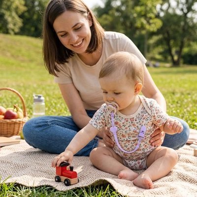 Attache tetine ultra glamour maman et bebe au parc