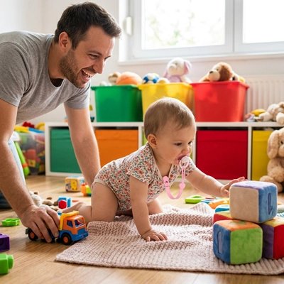Attache tetine ultra glamour papa et bebe jouent ensemble