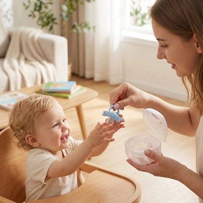 Boite a tetine​ hygienique et compacte maman donne la tetine a son bebe