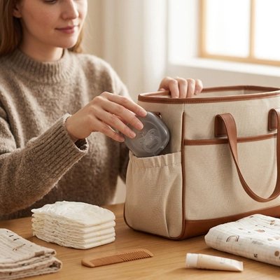 Boite a tetine​ hygienique et compacte maman met la boite dans son sac