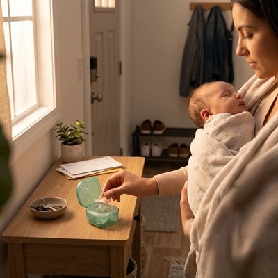 Boite a tetine​ hygienique et compacte maman porte son bebe qui dort