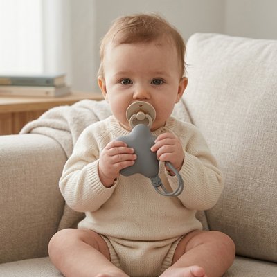 Boite a tetine hygienique nomade bebe avec sa tetine dans la bouche