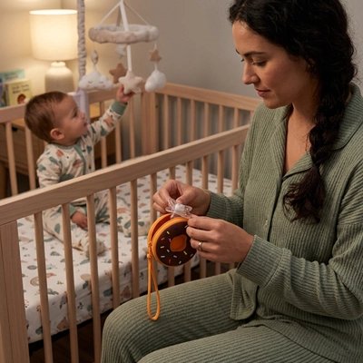 Boite a tetine​ pratique et hygienique maman regarde son bebe dans son berceau