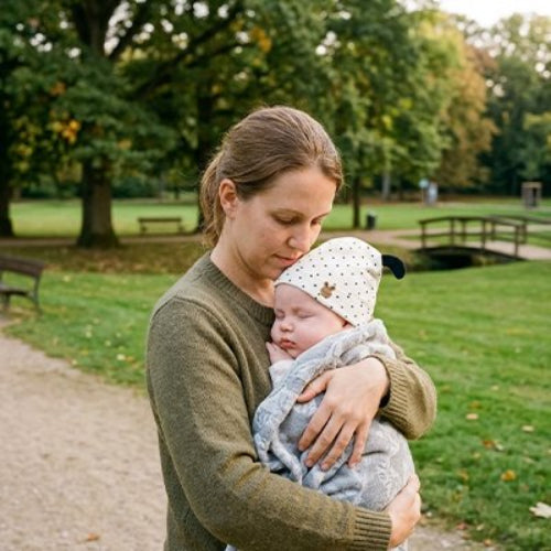 Bonnet bebe doux et chaud bebe dort dans les bras de maman