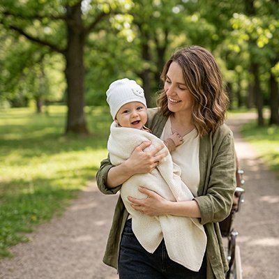 Bonnet bebe tout doux maman et bebe en exterieur