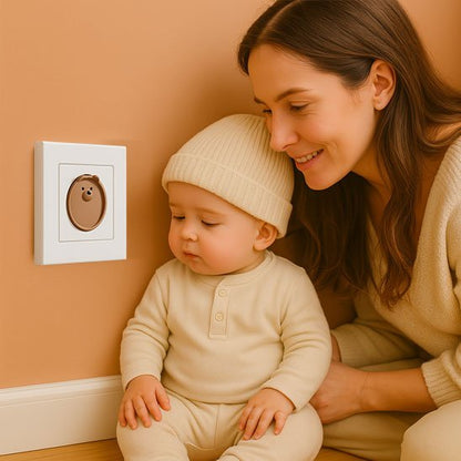 Cache prise protection enfants maman et son bebe
