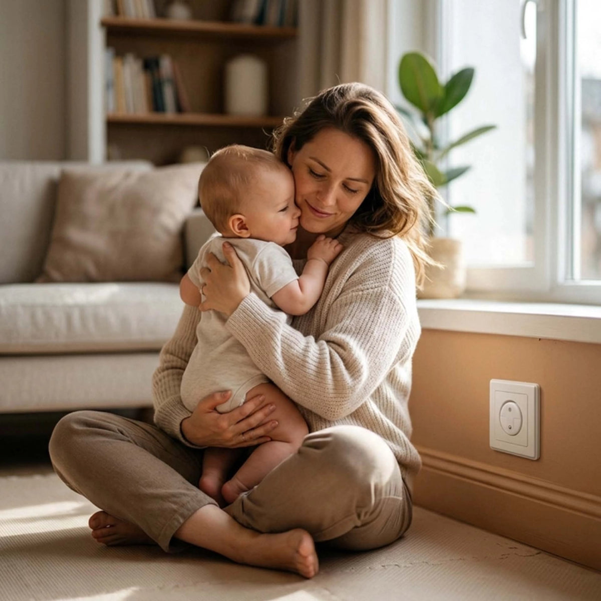 Cache prise sans percage maman joue avec son bebe