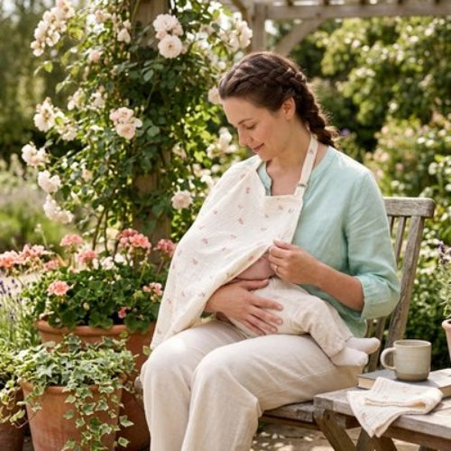 Cape d allaitement discrete maman nourrit son bebe dans un jardin