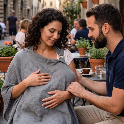 Cape d'allaitement respirante maman allaite son bébé discrètement