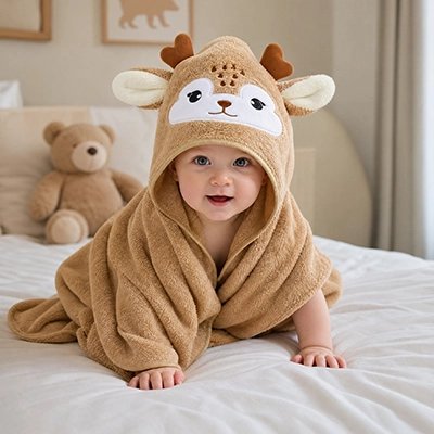 Cape de bain bebe ultra absorbante bebe est sur le lit