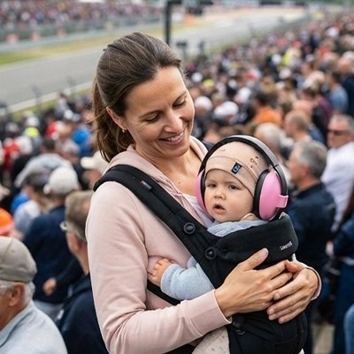 Casque anti bruit bébé confort certifié maman et son bébé dans les gradins