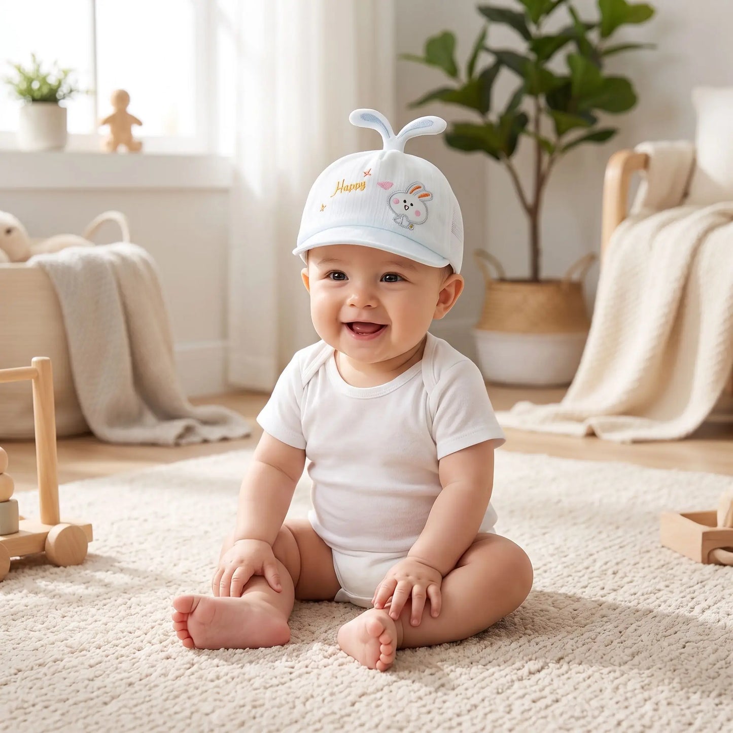 Casquette bebe legere et respirante bebe assis