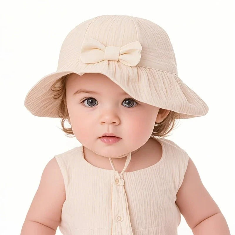 Chapeau bebe protection UV florale avec un noeud