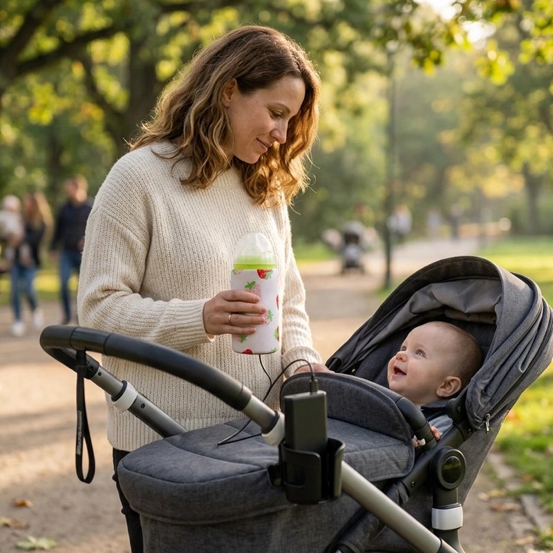Chauffe biberon nomade portable maman et bebe en balade