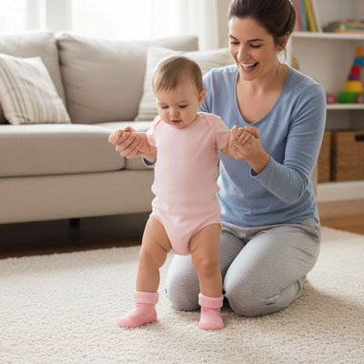 Chaussure bebe rose maman aide son bebe a marcher