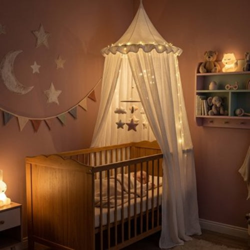 Ciel de lit feerique smart bebe dort dans son berceau