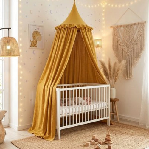 Ciel de lit feerique veloute bebe dort dans son berceau