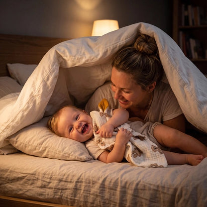 Doudou confort maman et son bebe sous une couverture