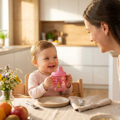 Gobelet bebe apprentissage anti fuite bebe a table avec maman
