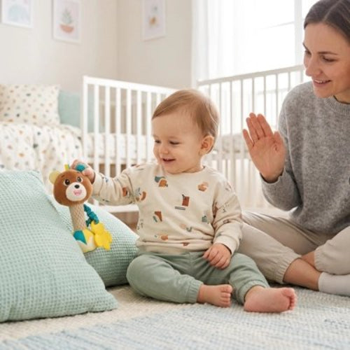 Hochet bebe stimuli sensoriel bebe est assis avec sa maman