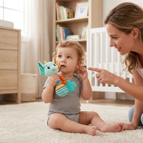 Hochet bebe stimuli sensoriel maman joue avec son bebe