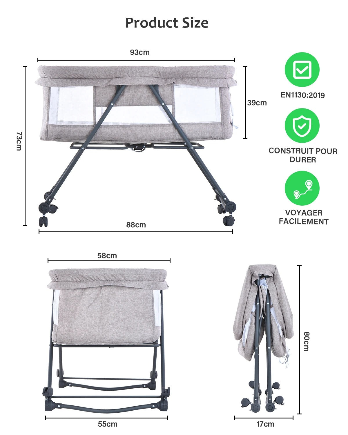 Lit bebe convertible bascule avec les dimensions