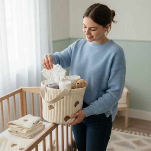 Panier rangement bebe tendance pratique le panier est sur le berceau
