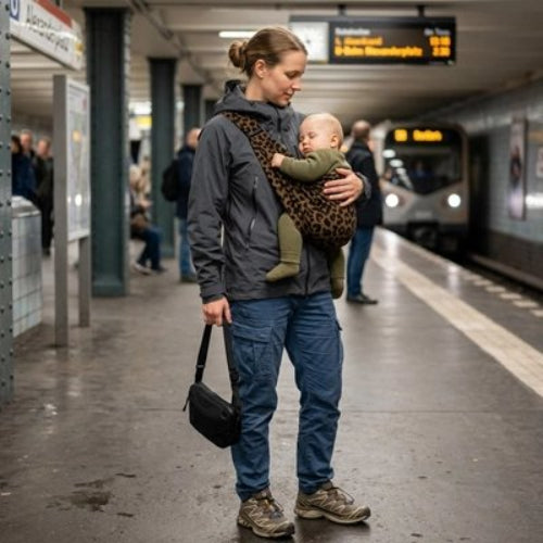 Porte bebe ergonomique confort optimal maman et bebe dans un gare