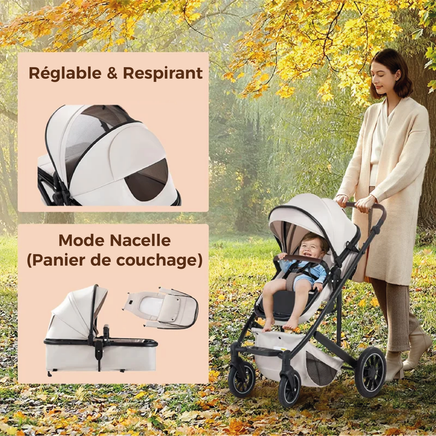 Poussette bébé | 3 en 1 Modulable - Mon P'tit Nid Bébé