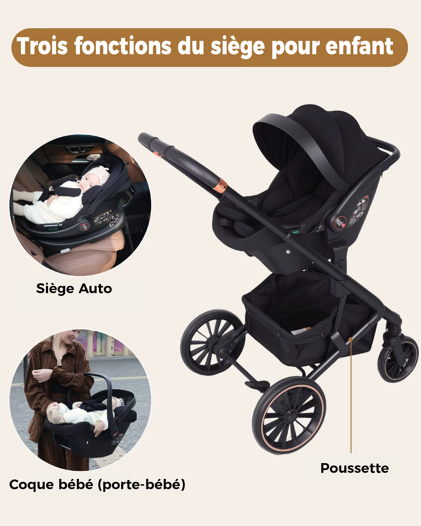poussette bebe avec ses trois fonctions