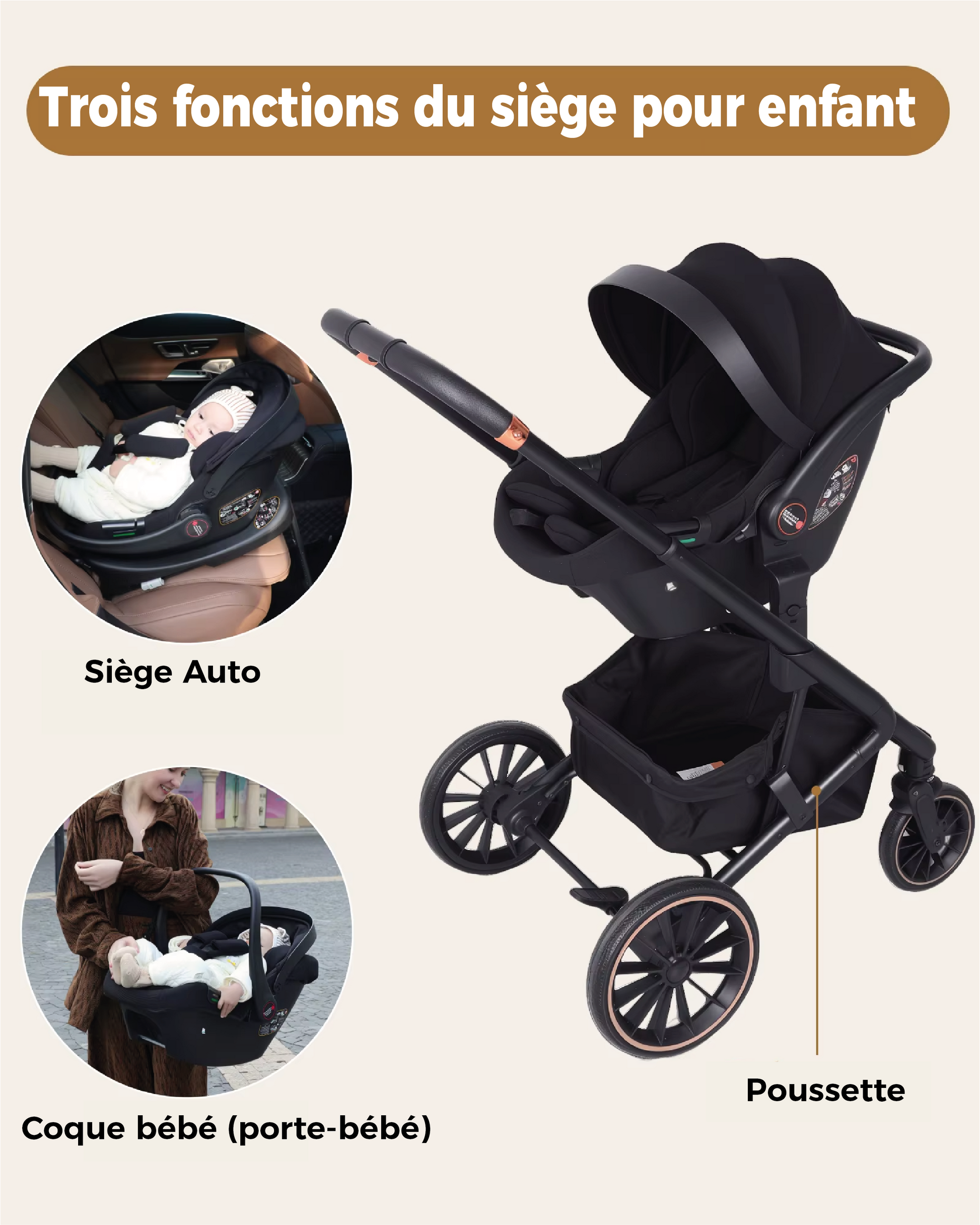 poussette bebe avec ses trois fonctions