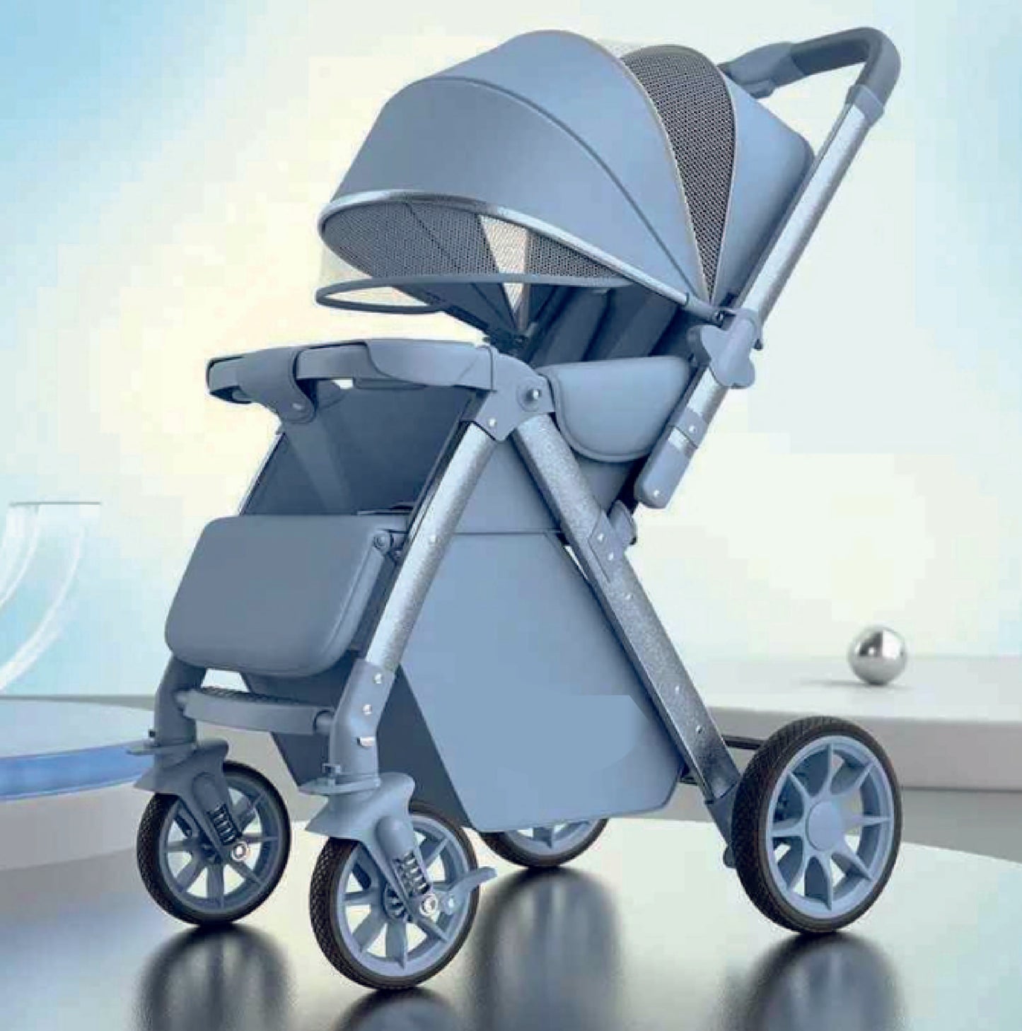 poussette bebe bidirectionnelle tout terrain ultra legere bleu