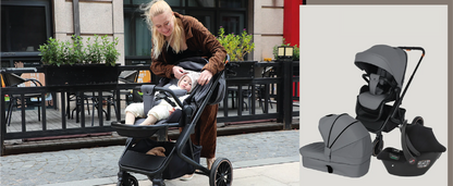 poussette bebe maman et bebe en exterieur