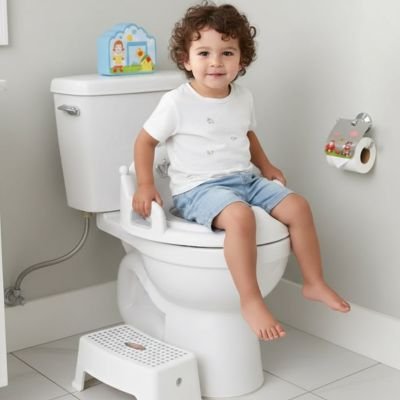 Réducteur de toilette confort et maintien bebe assis sur le pot