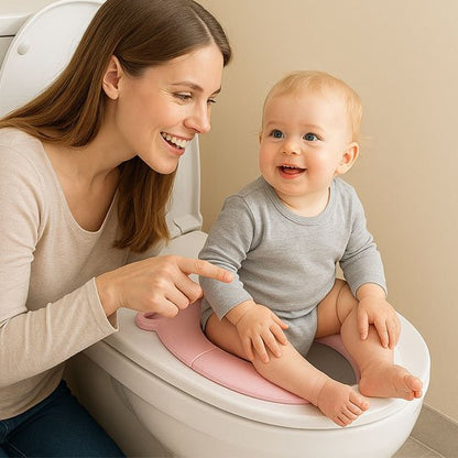 Réducteur de toilette confort optimal maman regarde bebe sur le pot