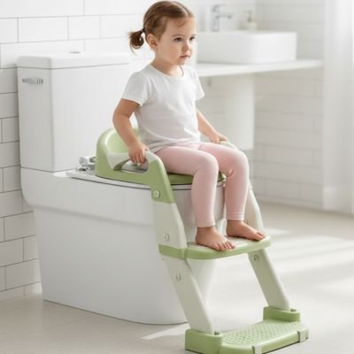Réducteur de toilette confort securise fille assise sur le pot