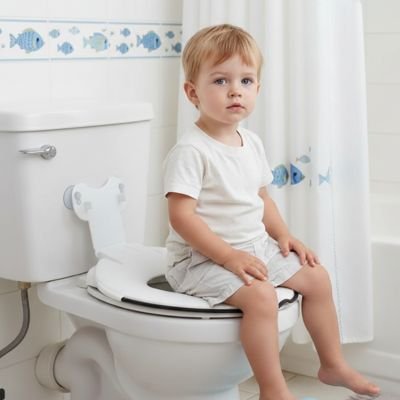 Reducteur de toilette doux et discret bebe assis sur le pot